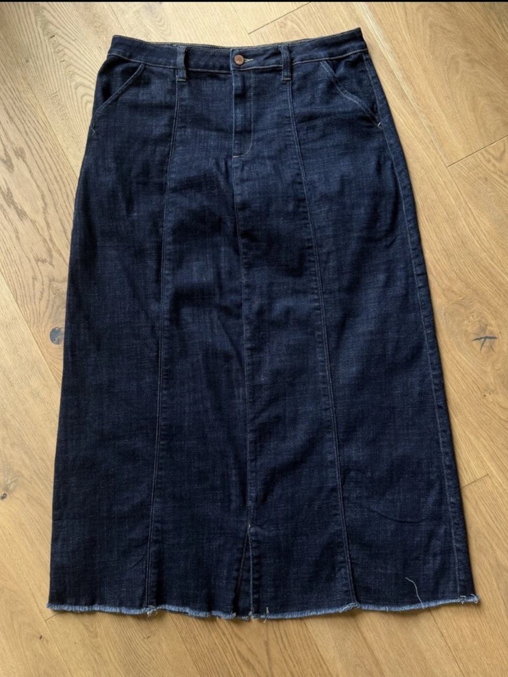 Wash Lab Denim Skirt Womens 32 Blue Dark Denim Maxi Stretch Pockets Raw Hem